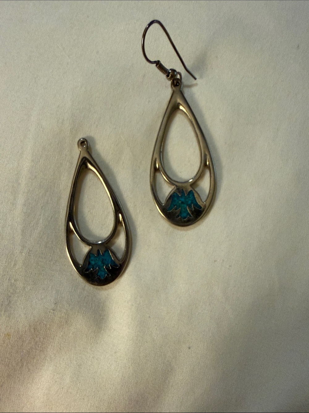 Silver Teardrop Earrings with Turquoise Accent - Women Jewelry